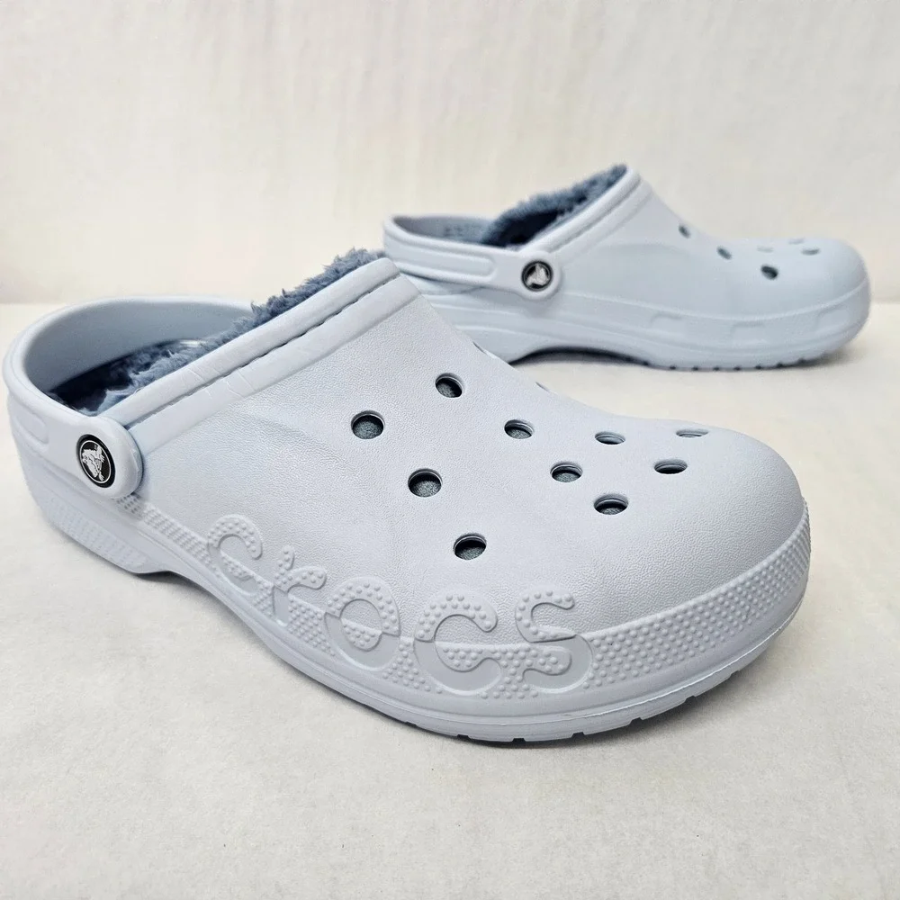 Crocs Baya Lined Clog Faux Fur‎ Fuzzy Slip On 205969 Light Blue Men Size 9